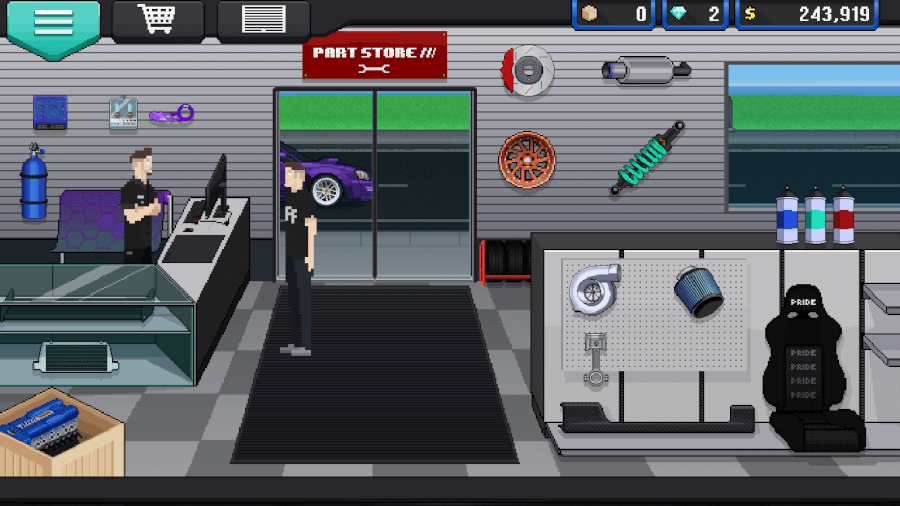 pixel car racer parts shop